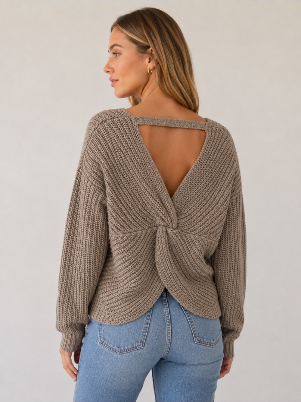 Charlotte Russe Taupe Twist Back Open Back Knit Sweater Size Medium